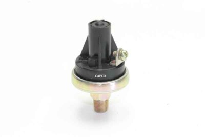Image of an engine oil pressure switch without a single pole standing vertically against a white background.