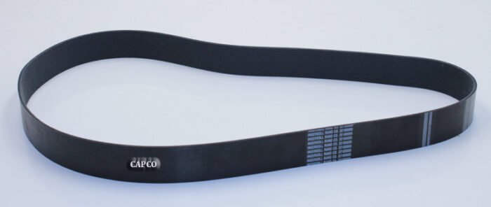 Image of a replacement 22189005 Ingersoll Rand OEM poly V belt with 16 ribs laying flat against a white background.
