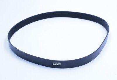 Image of a replacement black 39333448 belt for Ingersoll Rand air compressors laying flat against a white background.