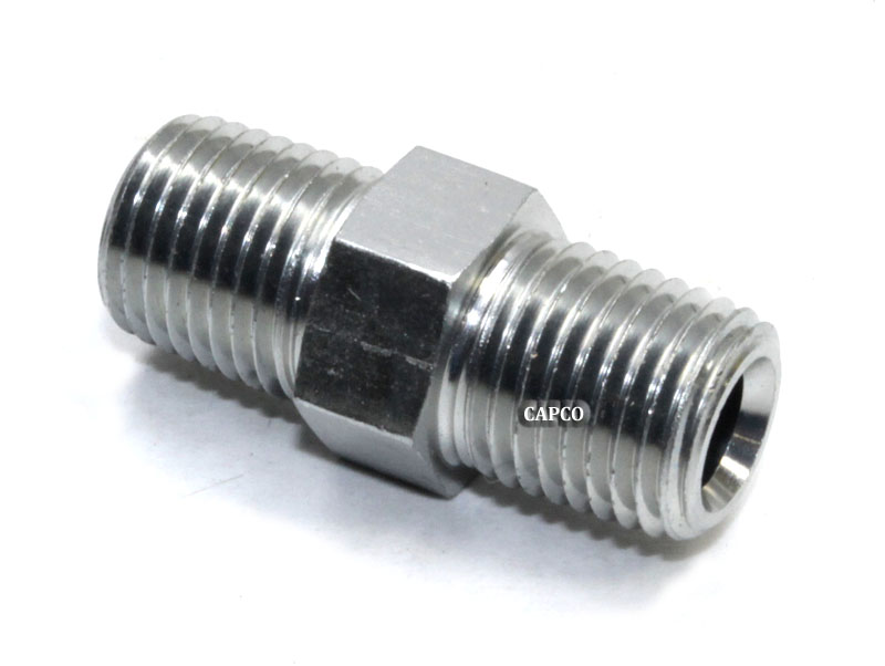 868504-025 Genuine Part by SULLAIR (R) NIPPLE,PIPE HEX 1/4 X 1/4" PLT - Image 1