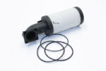 Image of a replacement Ingersoll Rand OEM 88343124 filter element laying flat next to 3 O-rings.|88343124 Ingersoll Rand (OEM)  ELEMENT
