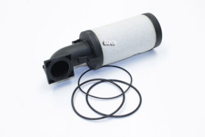 Image of a replacement Ingersoll Rand OEM 88343124 filter element laying flat next to 3 O-rings.|88343124 Ingersoll Rand (OEM)  ELEMENT
