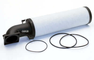 Ingersoll Rand 88344247 high-efficiency coalescing filter element lying on its side pictured with 3 small belts.