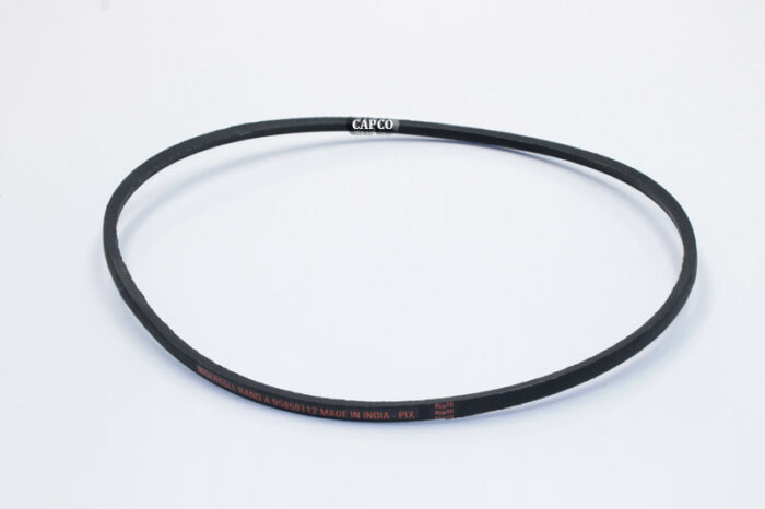 Image of a block-colored 95859112 V-belt for Ingersoll Rand compressors laying flat on a white surface.