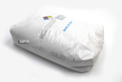 Imgae of a 50 lb. white bag of activated alumina desiccant laying flat on its side.