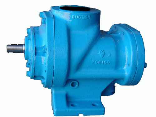 Image shows a side view of a blue colored Worthington air end for air compressors. 300-110 Rebuilt Worthington Air End, Standard or extensive - Image 1